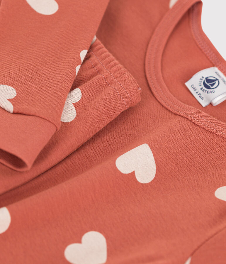 Pijama snugfit de algod&oacute;n con coraz&oacute;n para ni&ntilde;a rosa/blanco