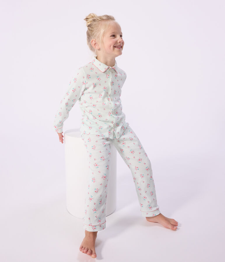Pijama infantil abotonado de algod&oacute;n estampado blanco/azul/multicolor