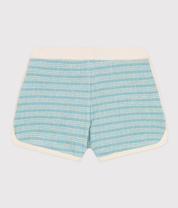 Shorts de rizo a rayas para ni&ntilde;a verde/crudo