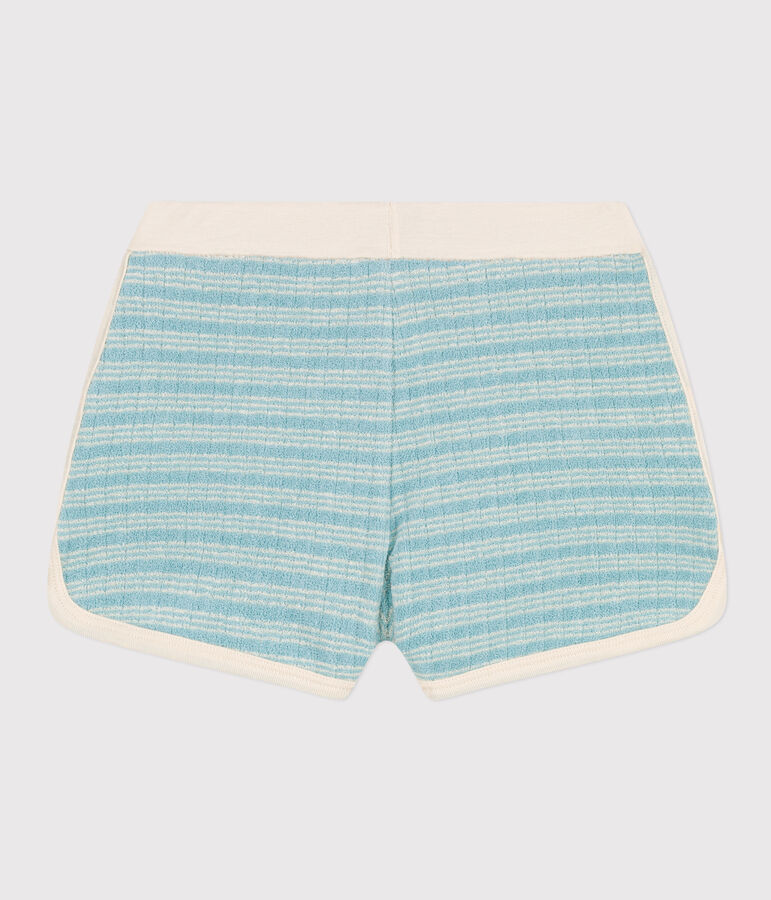Shorts de rizo a rayas para ni&ntilde;a verde/crudo