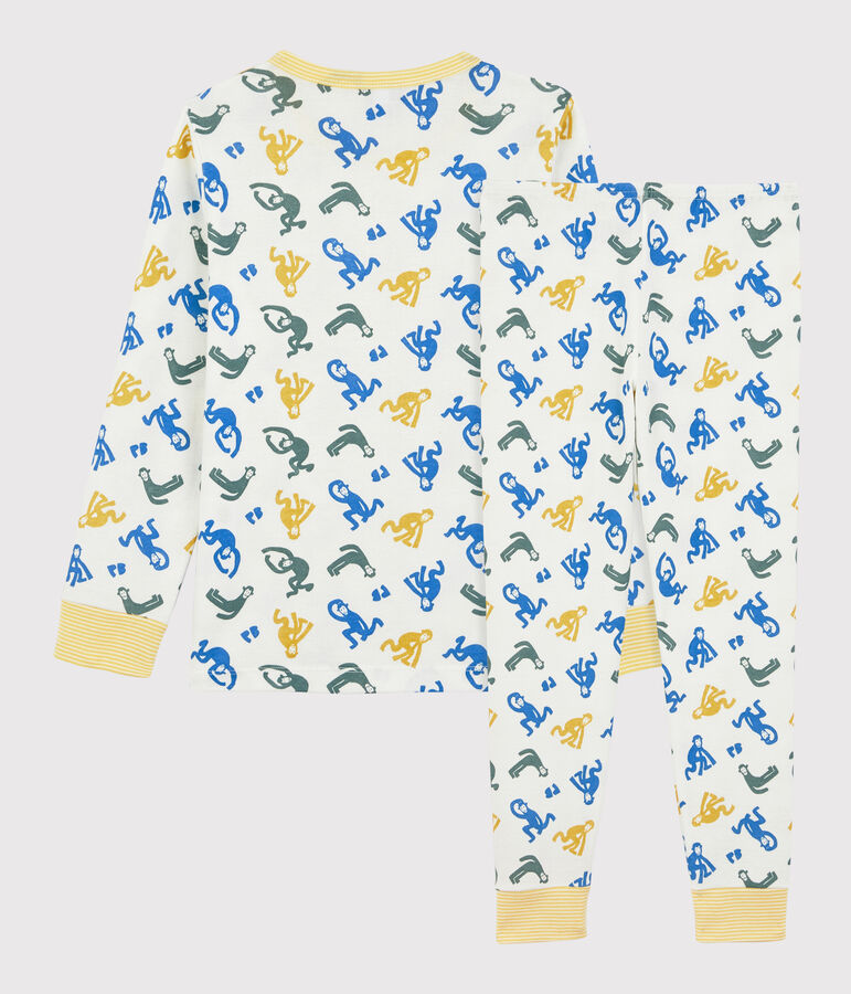 Pijama con monos fosforescentes de algod&oacute;n de ni&ntilde;o blanco MARSHMALLOW/blanco MULTICO