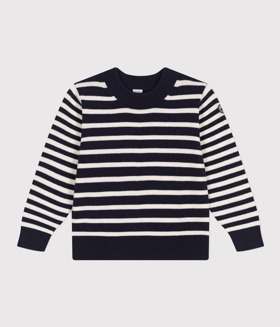 Jersey infantil de lana y algodón a rayas azul SMOKING/blanco MARSHMALLOW