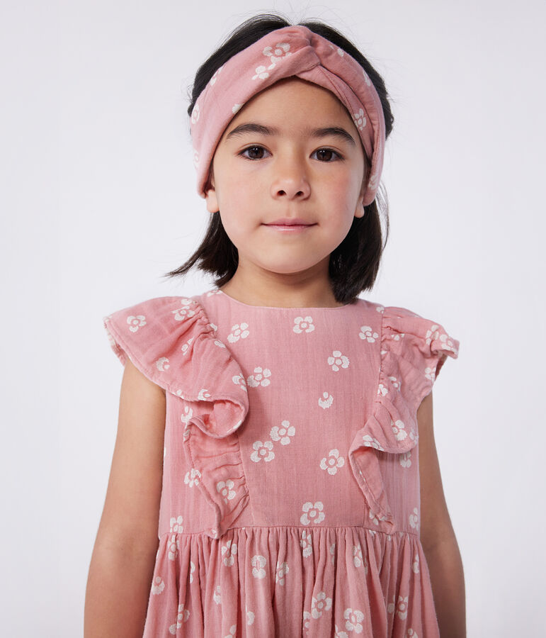Vestido infantil sin mangas de algod&oacute;n con flores rosa/blanco