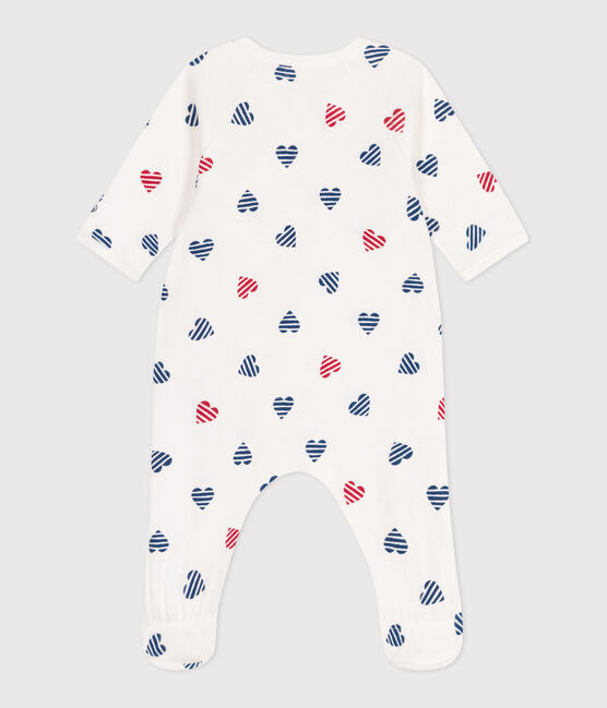 Pijama de algodón de corazones a rayas para bebé blanco MARSHMALLOW/blanco MULTICO