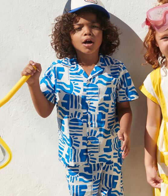 Camisa infantil de algodón de manga corta con estampado azul MARSHMALLOW/ PORCELANA