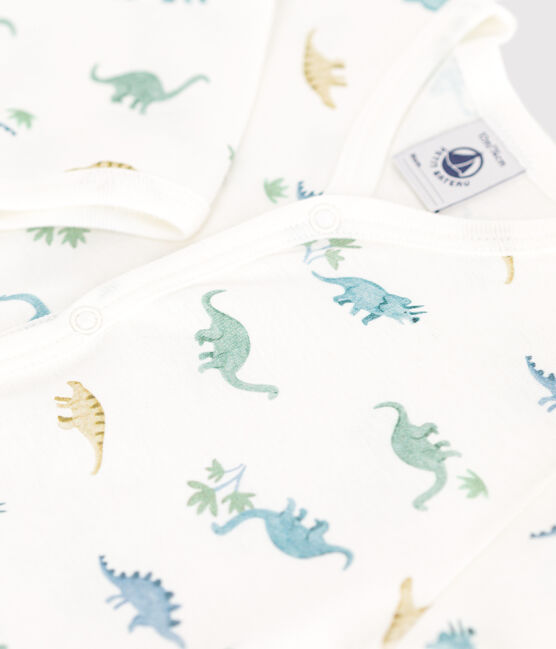 Pijama de algodón sin pies con dinosaurios para bebé blanco MARSHMALLOW/blanco MULTICO