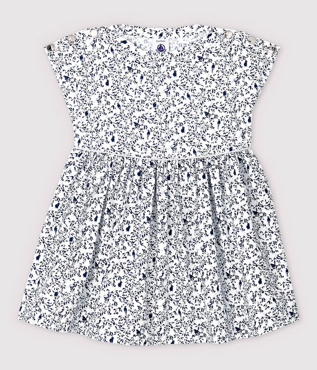 Vestido de manga corta de popelina de beb&eacute; ni&ntilde;a blanco/multicolor