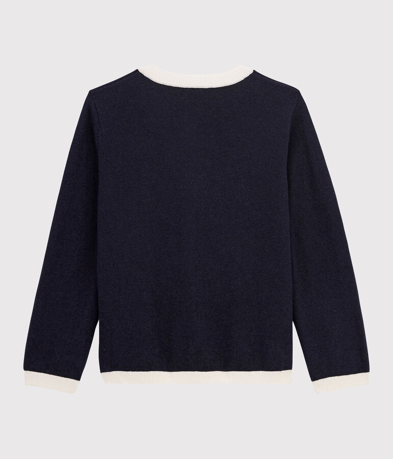 C&aacute;rdigan de lana y algod&oacute;n para ni&ntilde;o azul SMOKING/blanco MARSHMALLOW