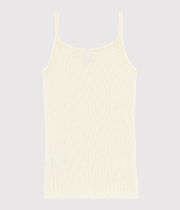 Camisa con tirantes de ni&ntilde;a peque&ntilde;a de algod&oacute;n y lana blanco