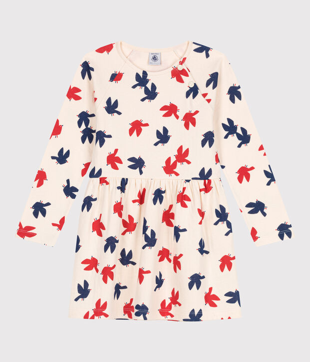 Vestido infantil de algod&oacute;n de manga larga con estampado crudo/multicolor
