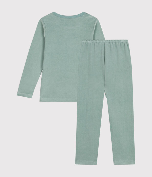 Pijama infantil liso de terciopelo verde