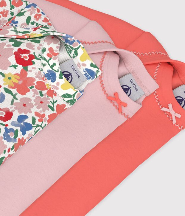 Juego de bodis de algod&oacute;n de manga larga con estampado de flores para beb&eacute; multicolor