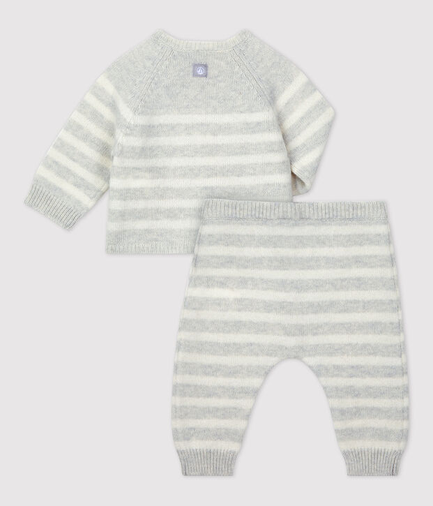 Conjunto de 2 piezas a rayas de punto de beb&eacute; beige/blanco