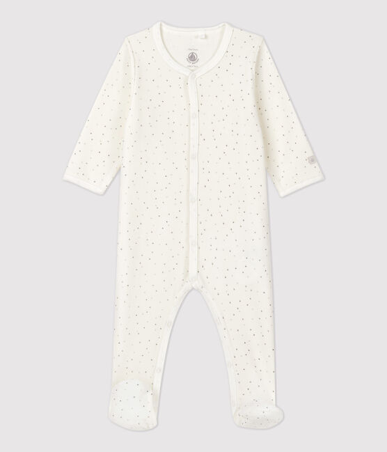 Pelele de estrellas blanco de bebé de terciopelo de algodón orgánico blanco MARSHMALLOW/blanco MULTICO