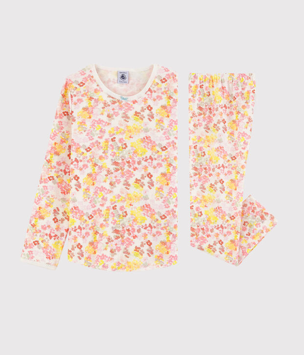 Pijama de flores de acuarela de ni&ntilde;a de algod&oacute;n blanco/multicolor