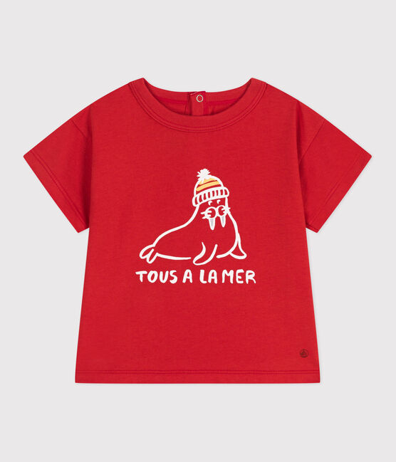 Camiseta lisa de manga corta de algodón para bebé rojo AURORA