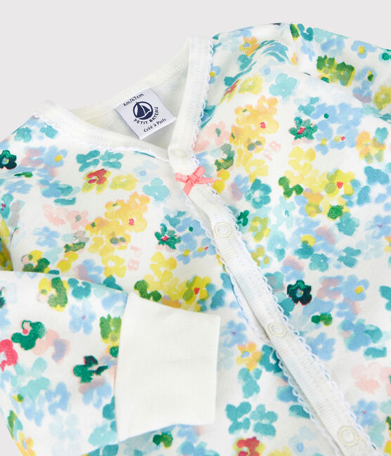 Pijama de flores de bebé niña de felpa blanco MARSHMALLOW/blanco MULTICO