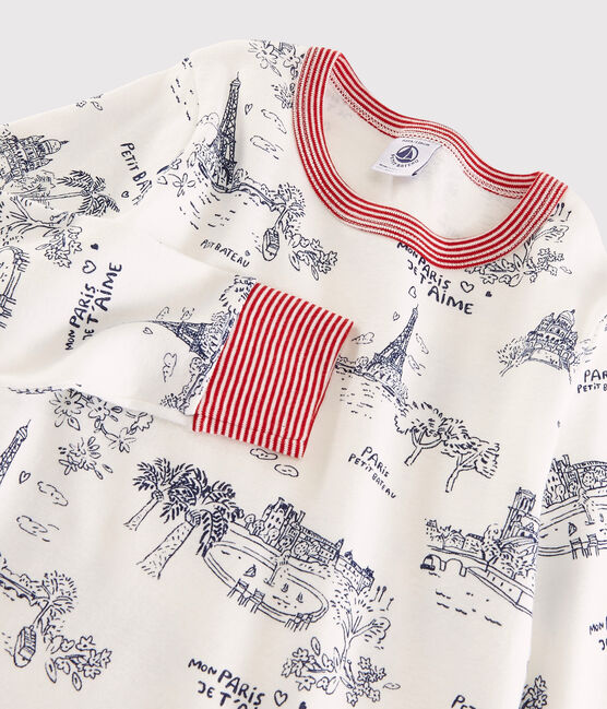 Pijama de tela de Jouy París de algodón de niño blanco MARSHMALLOW/azul MEDIEVAL