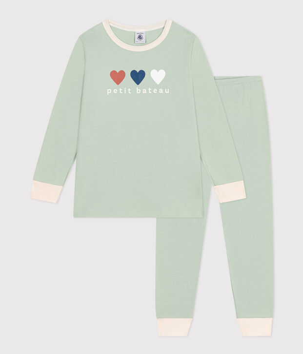 Pijama infantil liso de algod&oacute;n verde