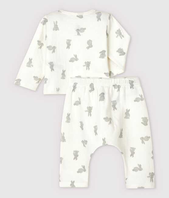 Conjunto de 2 prendas blancas de conejitos de tejido tubular de algodón ecológico de bebé blanco MARSHMALLOW/gris GRIS