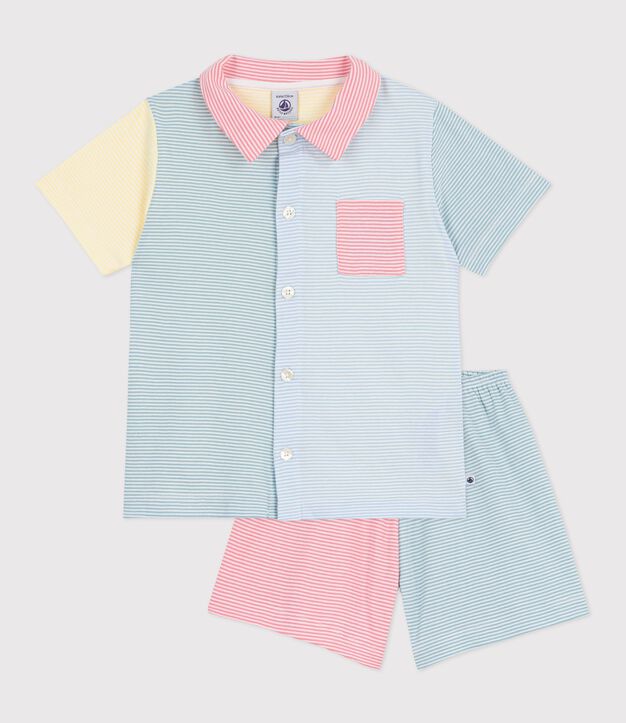 Pijama infantil corto abotonado de algod&oacute;n a rayas blanco/multicolor