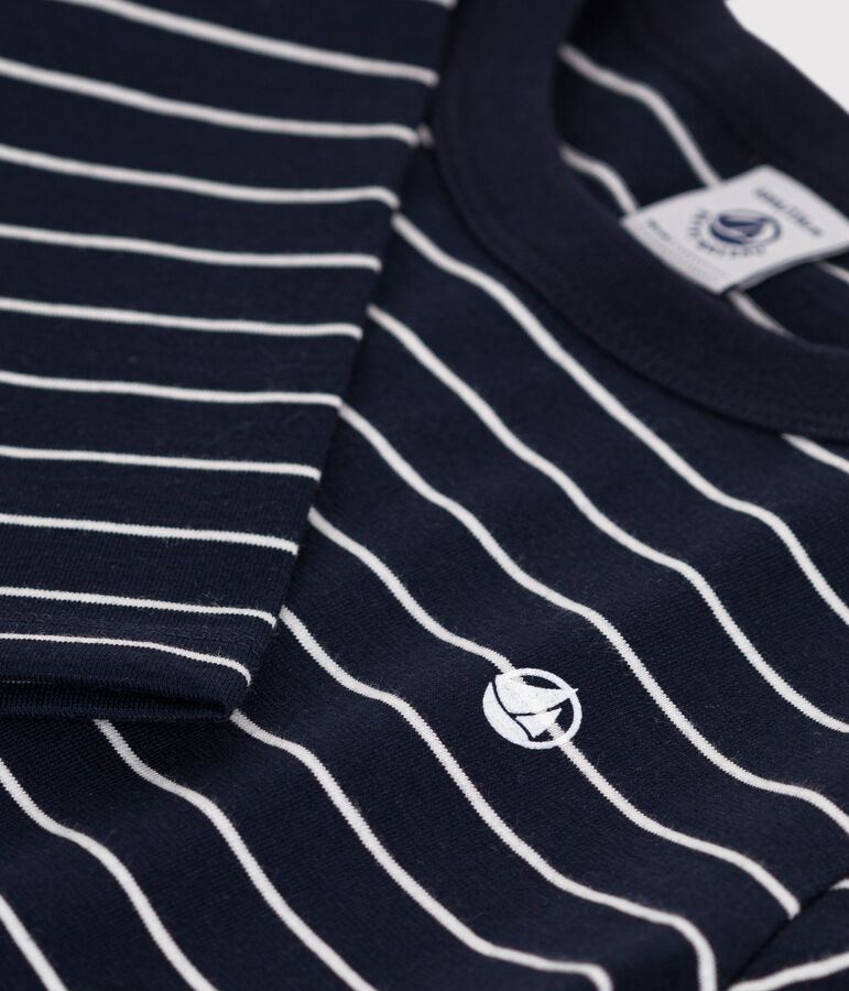 Camiseta de algod&oacute;n de manga larga de ni&ntilde;o azul/blanco