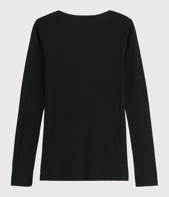 Camiseta de lana y algodón de mujer negro NOIR