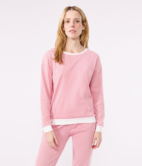 Pijama de algodón a rayas para mujer rosa ROSEWOOD/ MARSHMALLOW