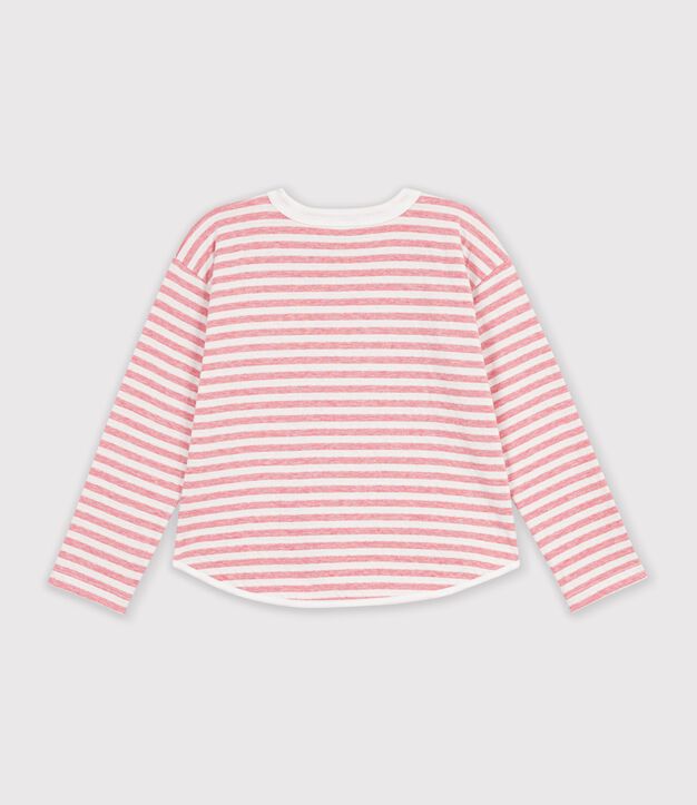 Camiseta infantil de manga larga a rayas rosa/crudo