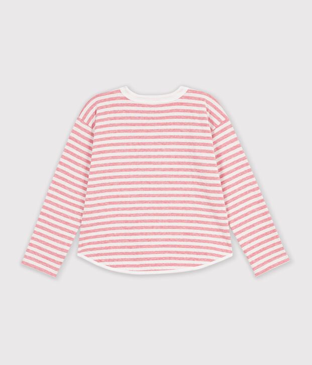 Camiseta infantil de manga larga a rayas rosa/crudo