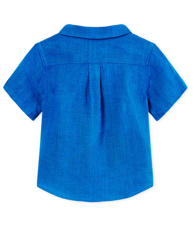 Camisa manga corta de lino para beb&eacute; ni&ntilde;o azul