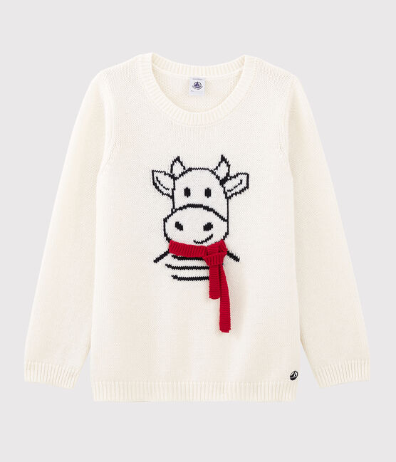 Jersey de manga larga de punto de lana y algodón blanco MARSHMALLOW/ MULTICO CN