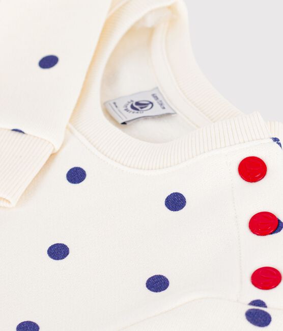 Vestido infantil de algodón de manga larga con estampado de lunares azul MILK/ SOIR