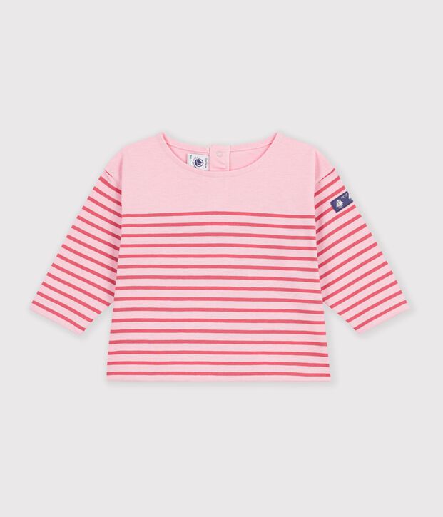 Camiseta de manga larga a rayas de algod&oacute;n para beb&eacute; rosa/rosa
