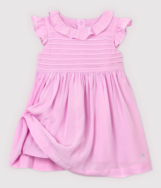Vestido de manga corta de crep&eacute; de beb&eacute; ni&ntilde;a rosa