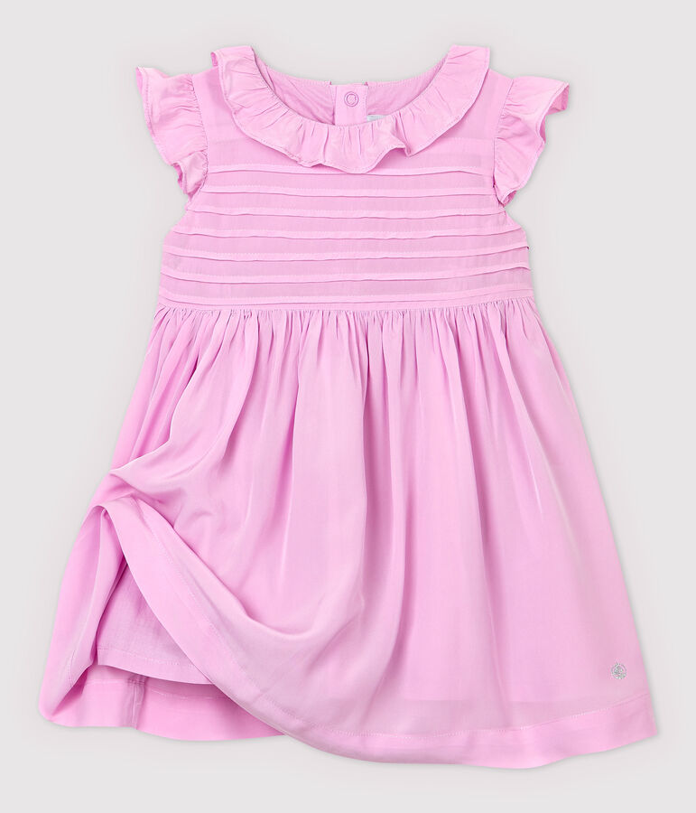 Vestido de manga corta de crep&eacute; de beb&eacute; ni&ntilde;a rosa BOHEME