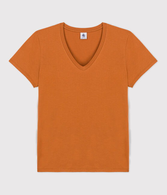 Camiseta RECTA con cuello de pico de algodón orgánico de mujer marron ECUREUIL