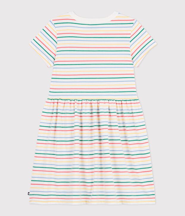Vestido infantil de algod&oacute;n de manga corta a rayas blanco/multicolor