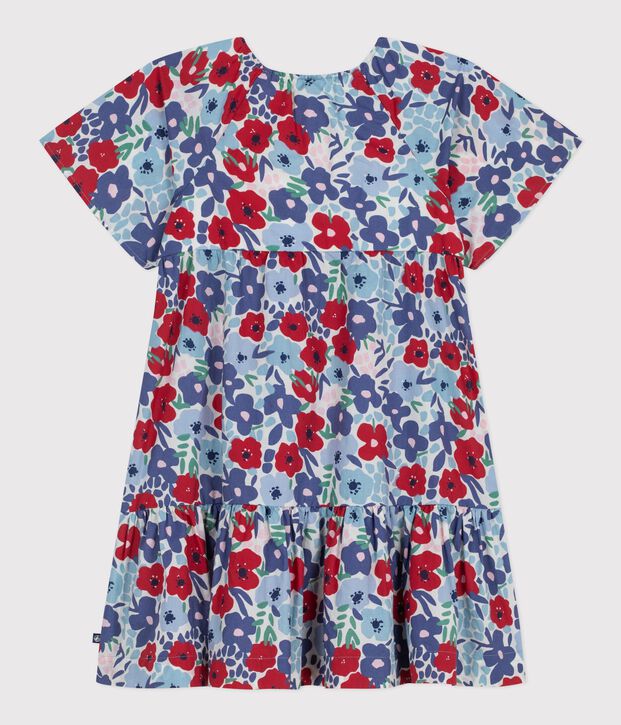 Vestido infantil de algod&oacute;n de manga corta con estampado de flores blanco/multicolor