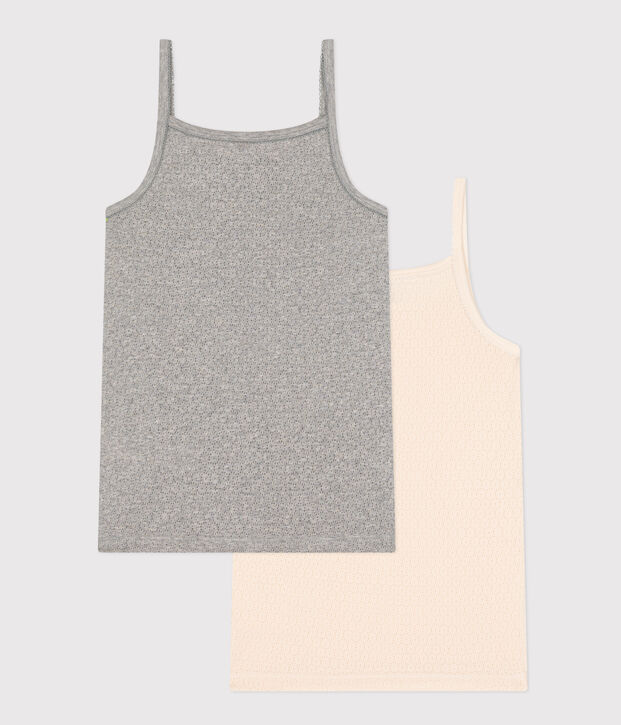 Juego de 2 camisetas de tirantes de algod&oacute;n calado para mujer multicolor