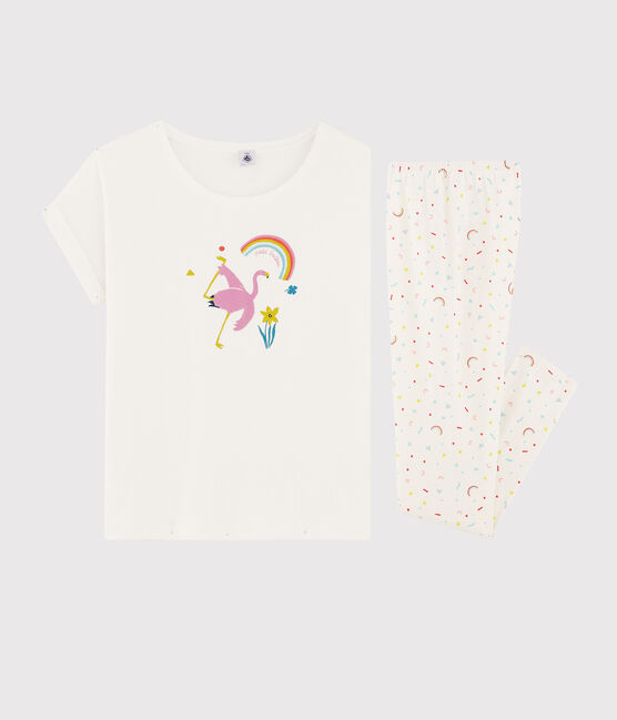 Pijama con flamenco rosa de punto para chica - mujer blanco MARSHMALLOW/blanco MULTICO