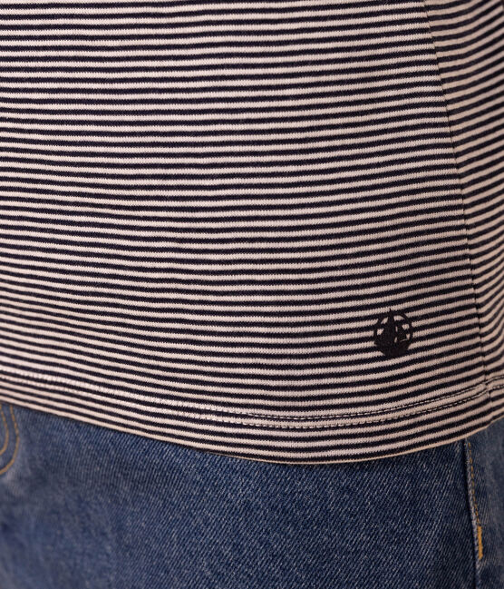 Camiseta Iconique de cuello vuelto de algodón para mujer azul SMOKING/blanco MARSHMALLOW
