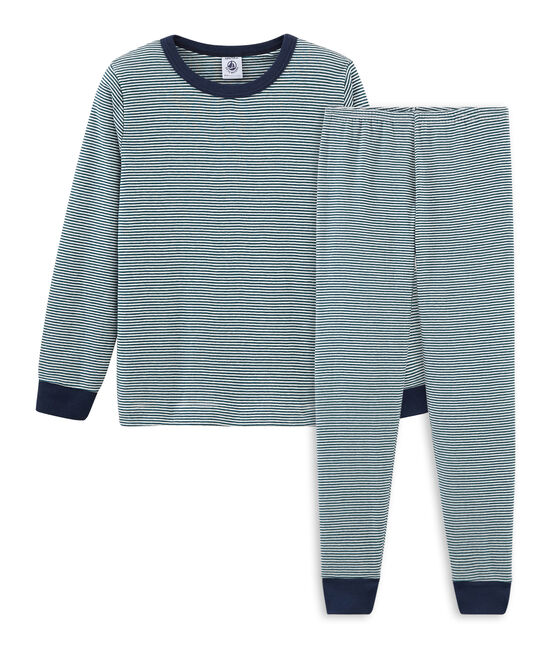 Pijama de punto para niño verde PINEDE/blanco MARSHMALLOW