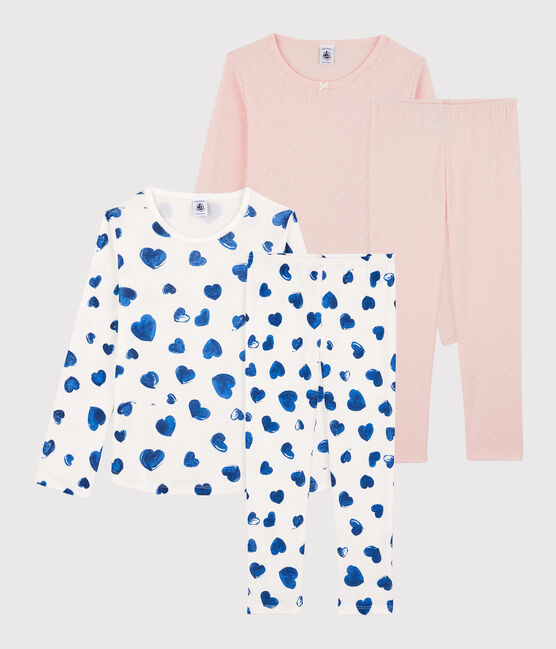 Juego de 2 pijamas, uno con corazones azules y otro con lunares, de algodón de niña variante 1