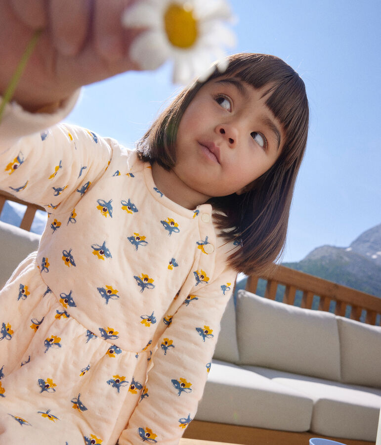 Vestido con estampado de manga larga de t&uacute;bico de ni&ntilde;a crudo/multicolor