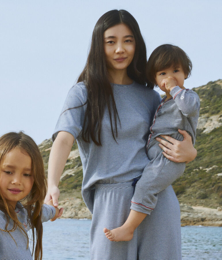 Pelele sin pies de algod&oacute;n a rayas para beb&eacute; azul/blanco