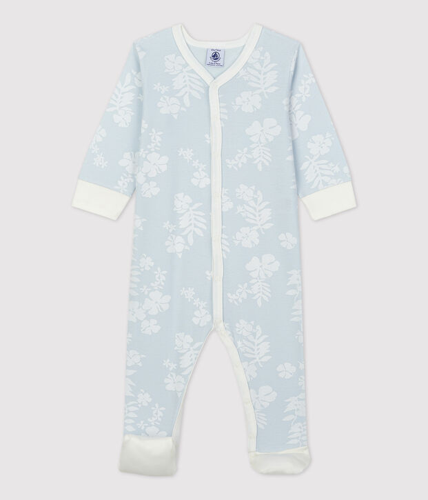 Pelele hawaiano con pies desmontables de algod&oacute;n de beb&eacute; azul/blanco