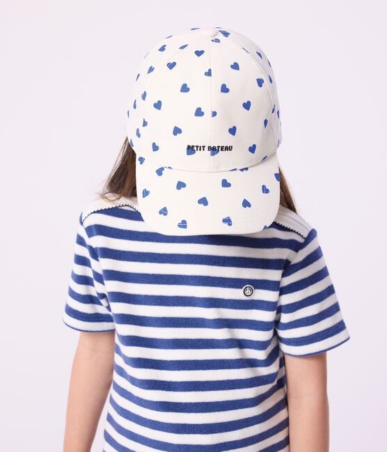 Sombrero infantil de sarga con estampado de corazones blanco MARSHMALLOW/ CREPUSCULE