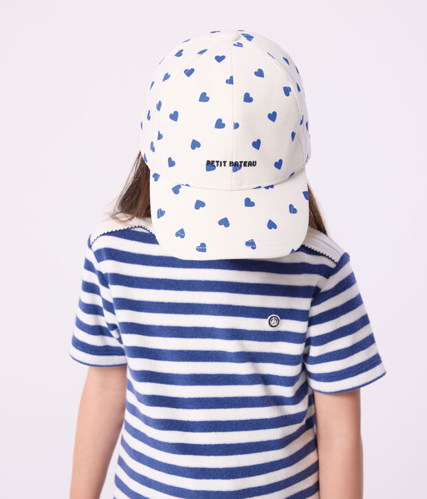 Sombrero infantil de sarga con estampado de corazones blanco/azul