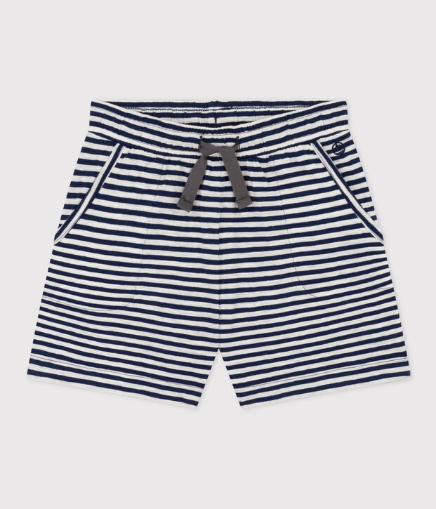 Shorts de punto flameado a rayas para ni&ntilde;a azul/blanco